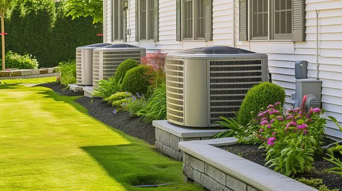 outdoor AC unit installed beside suburban home